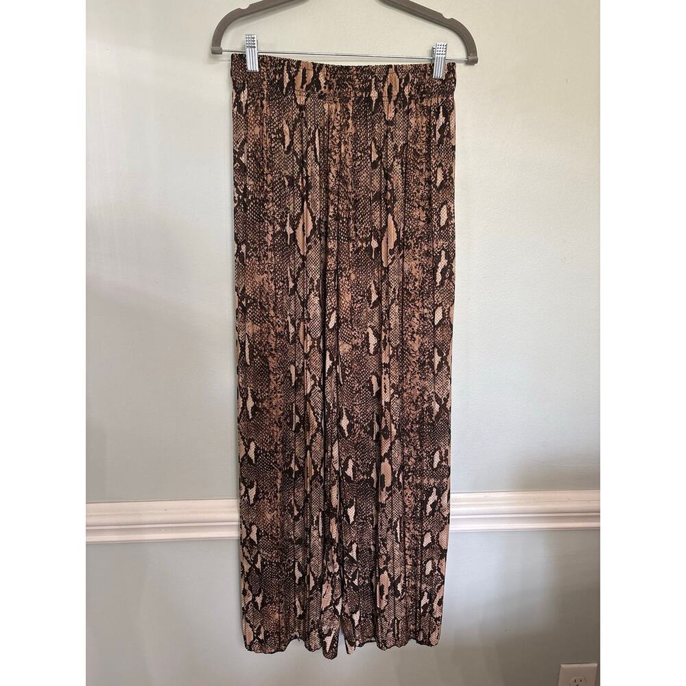 Odiva One Size Snakeskin Print Wide Leg Pants Brown Black Pull-On Boho Lounge